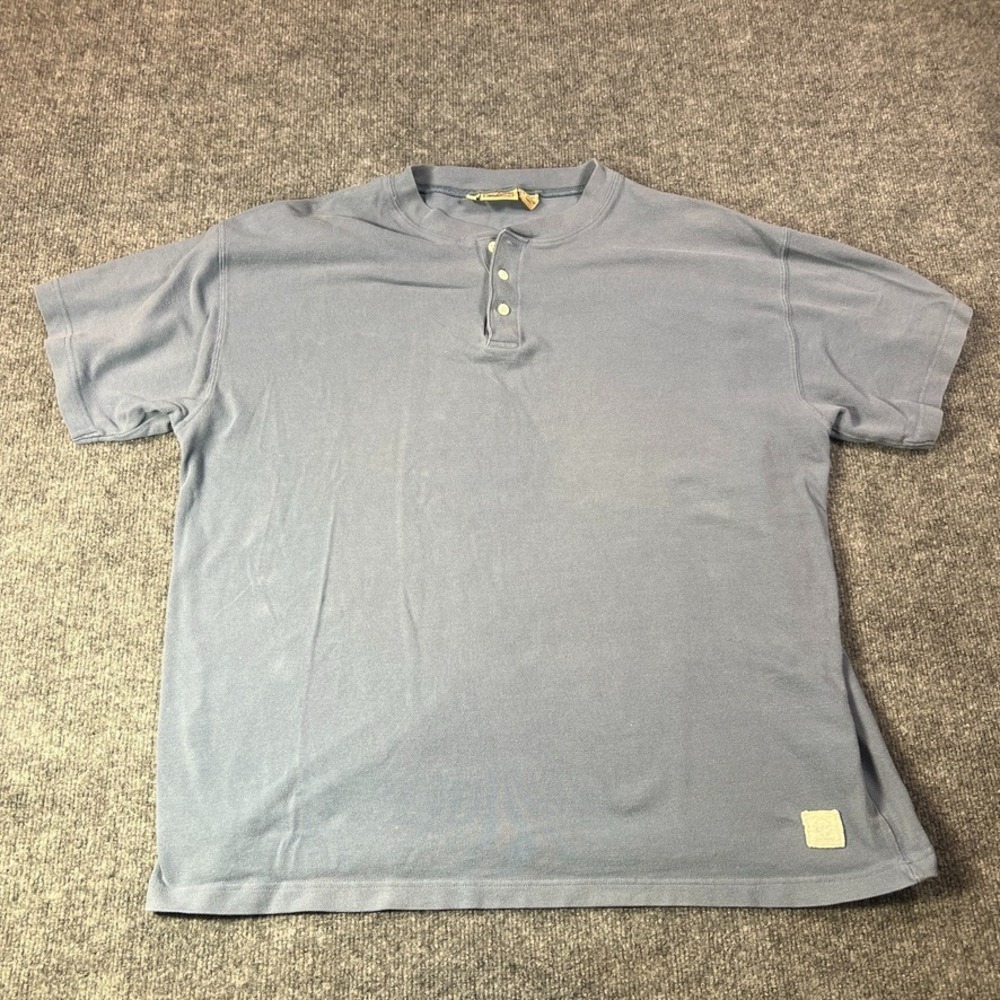 Woolrich Mens XL Short Sleeve Blue Henley USA Made Gorpcore Outdoors Y2K Classic